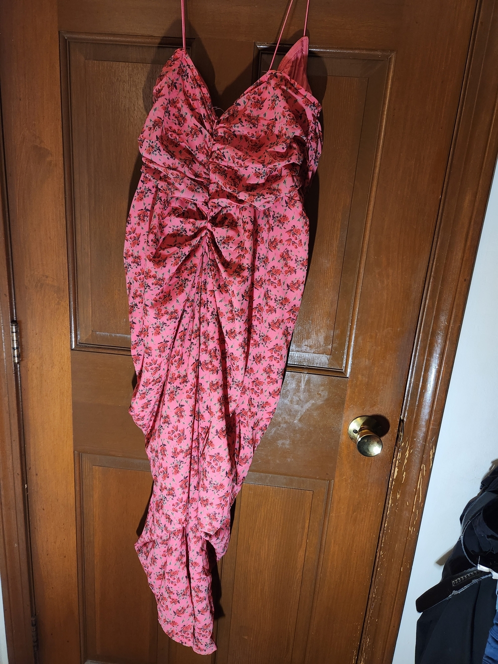 PrettyLittleThing Pink Floral Ruched Drape Midaxi Dress NWT Size 10